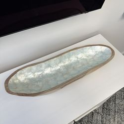 Light Blue Capiz Shell Inlay Driftwood Bowl