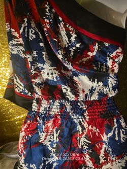 Abstract Print Satin Strapless Dress