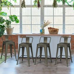 NEW Costway Set of 4 Low Back Metal Counter Stool 24'' Seat Height