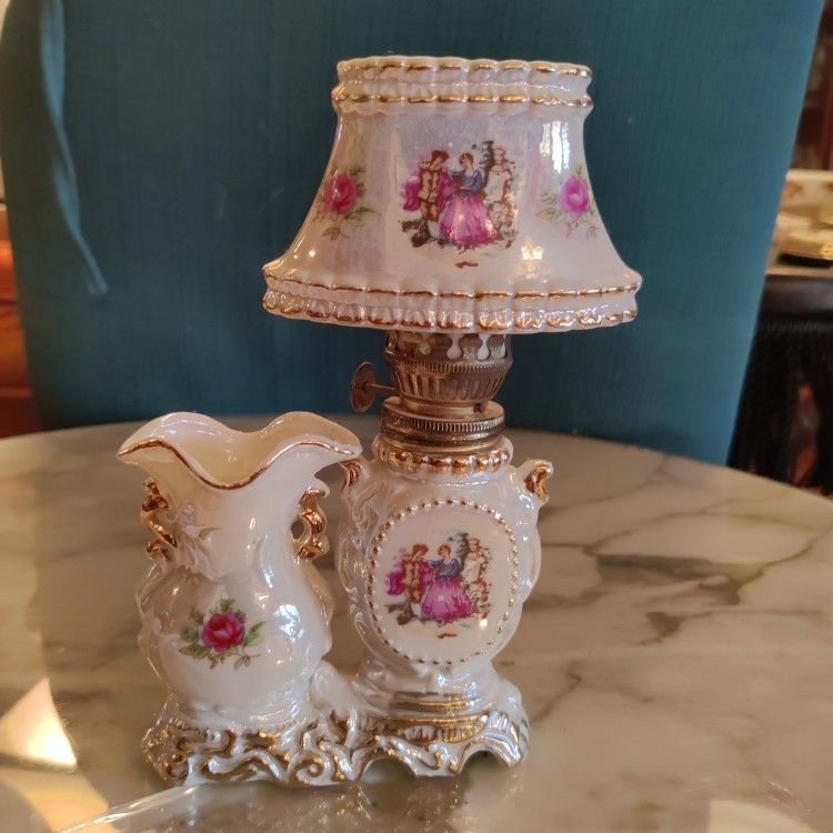 VINTAGE MINI PORCELAIN OIL LAMP