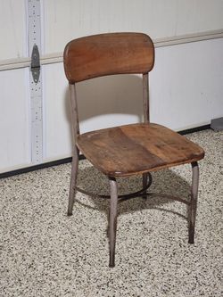 Vintage School Chair Wood & Metal Industrial Farmhouse Decor