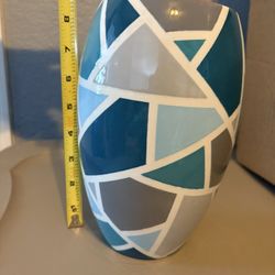 Cute Geometric Vase Blue Teal Orange 7.5in
