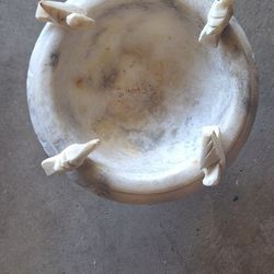 Vintage Alabaster Marble Birdbath Four Birds Hand Carved ITALY Stone Sculpture 