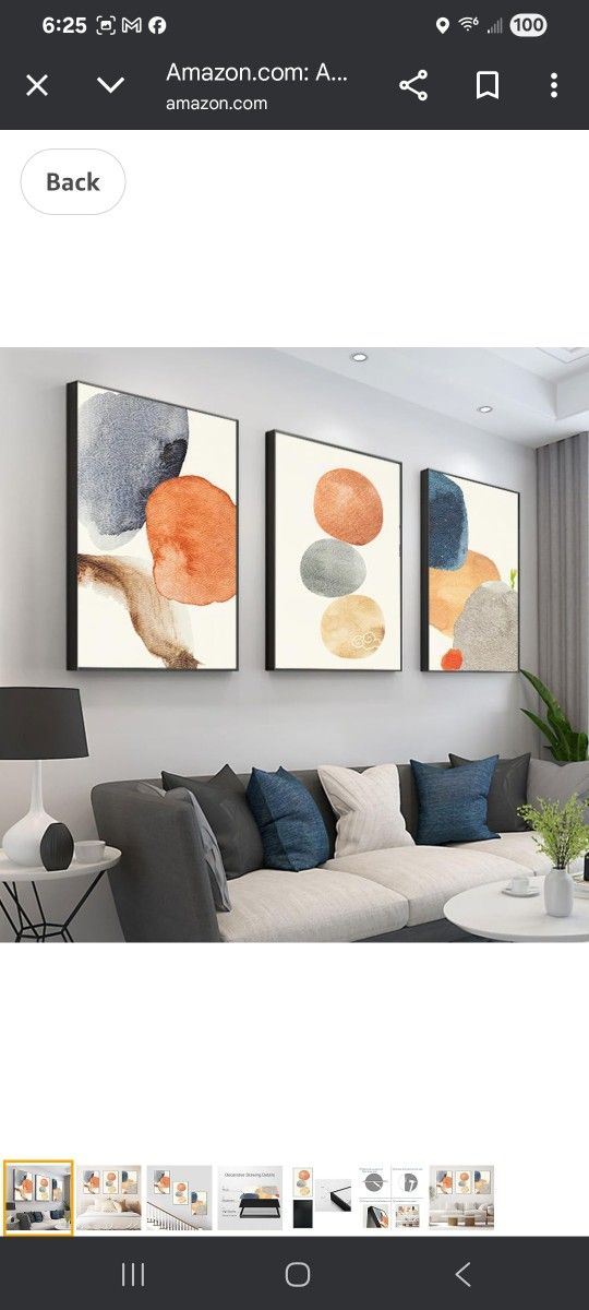 Framed Modern Wall Art 3-piece Set Pink Orange