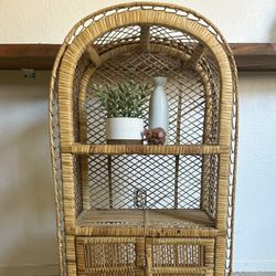 Vintage Arch Rattan Wicker Shelf With Cabinet Doors