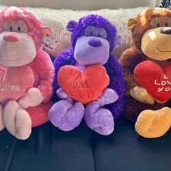 3 Valentines Plush Monkey’s 