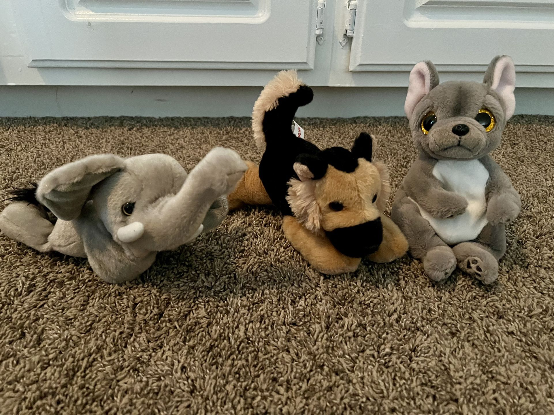 Elephant, Fox, And Puppy Plushies  