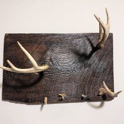Handmade Antler Hat Rack Key Rack Wood Base 