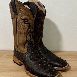 Ariat Men's Cowboy Boots -Espresso - Full Quill Ostrich - Tan Suede - 10 D