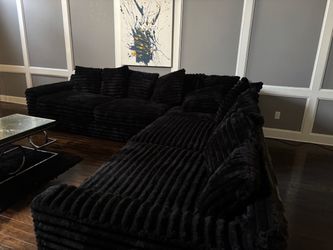 Black Ribbed Fabric Sectional Sofa