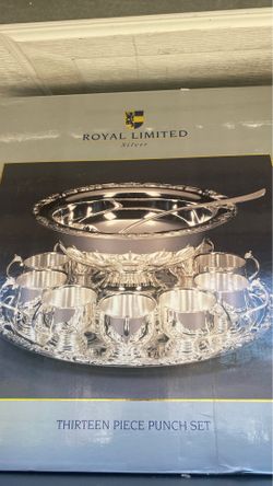 13 pieces Royal limited silver punch bowl and cups set
