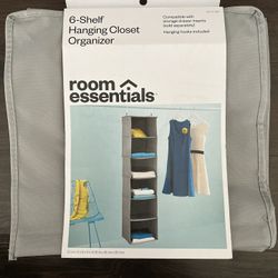 Room Essentials 6-shelf hanging closet organizer, hanging hooks included - $10