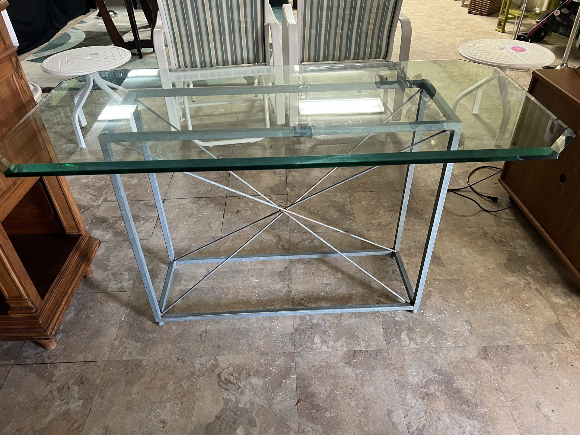 Iron and beveled glass console table