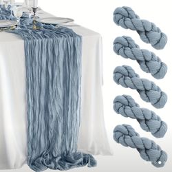 5 Haze Blue, Dusty Blue Cheesecloth Table Runners 6ft Each For Birthday, Wedding, Bridal Shower, Baby Shower, Gender Reveal Decoration 