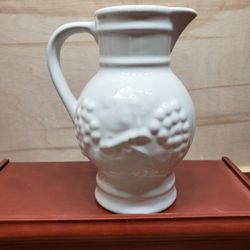 Wedgwood Strawberry And Vine Milk Glass Pitcher  With Raised Fruit Motif 