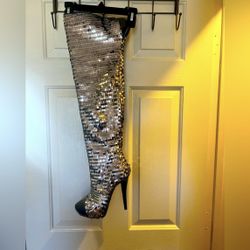 Super Fun Thigh-High Silver Sequence Boots 
