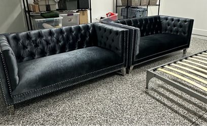 New high end plush gray velvet upholstery, deep button tufting. Nail head. $800.00 each. PBG.