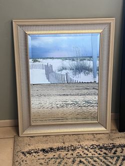 18x24 White Wood Grain With Silver Bathroom Wall Mirror