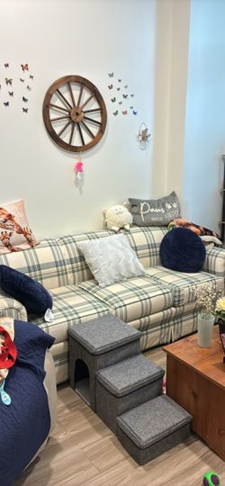 Green Plaid Upholstered Loveseat Sofa