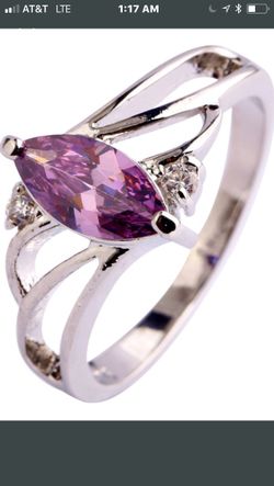 Amethyst and white topaz ladies silver ring size 8