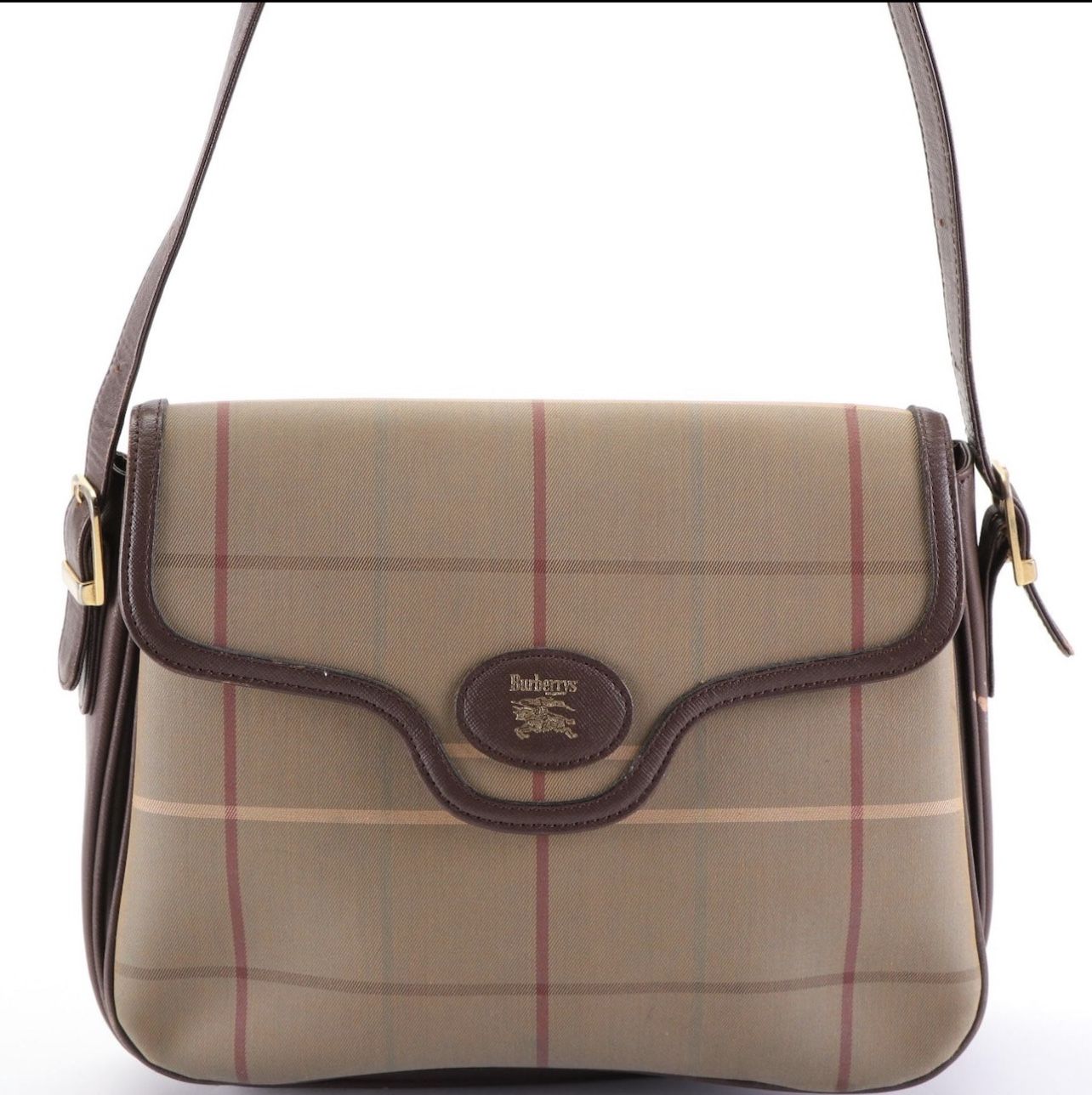 Burberrys Front-Flap Bag in Check with Saffiano Leather Trim