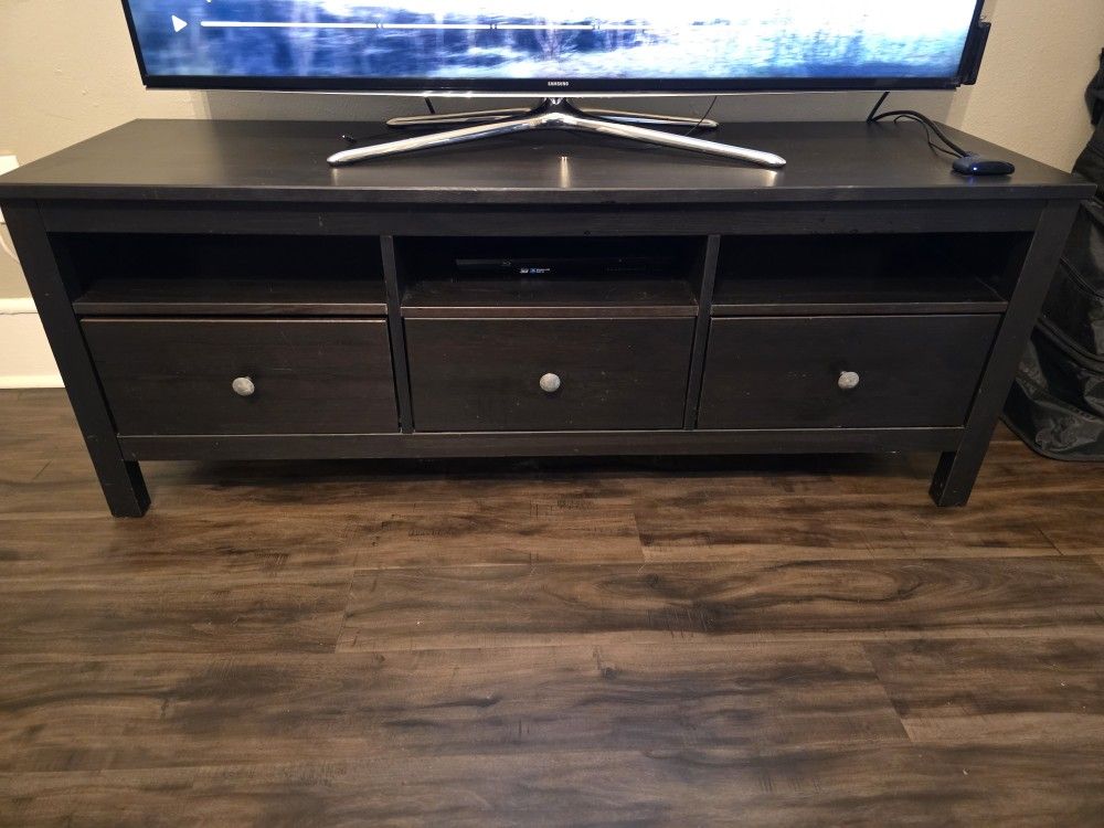 Sturdy Wooden TV Stand, Black-Brown