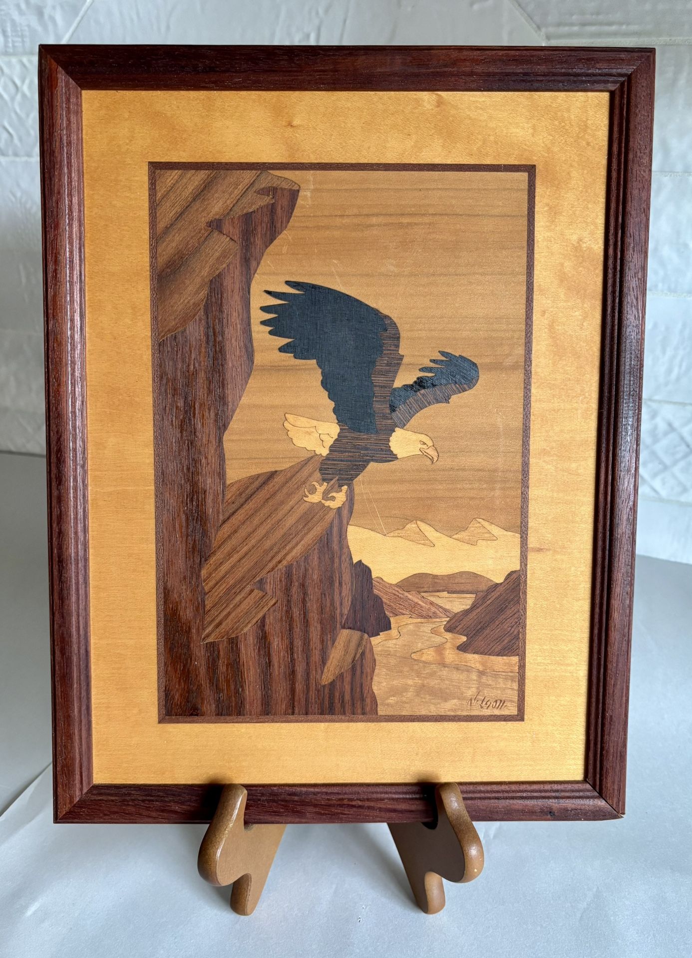 Vintage Hudson River Inlay Wood Eagle Art