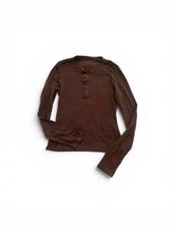 Brown long sleeve button up top