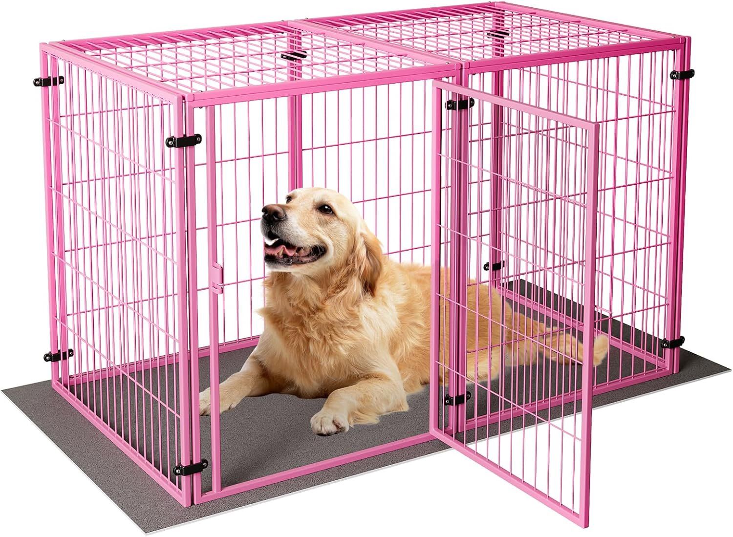 XPIY Large Dog Crate – 57 Inch Metal Kennel for Medium and Small Dogs, Safe Indoor & Outdoor XL Big Puppy Bottomless Cage with Comfort Mat, Pet Plaype