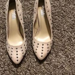 Womens Size 6 Beige Studded High Heels