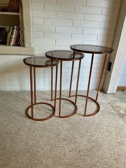 Set of 3 Nesting Side Tables Smoked Glass