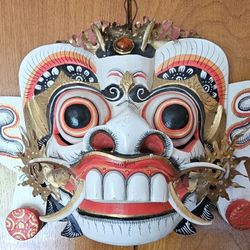 Hand Carved Wood BALI Indonesian Rangda Mask Demon