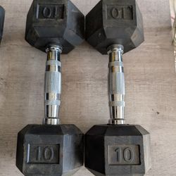 Pair 10# Rubber Hex Dumbbells 