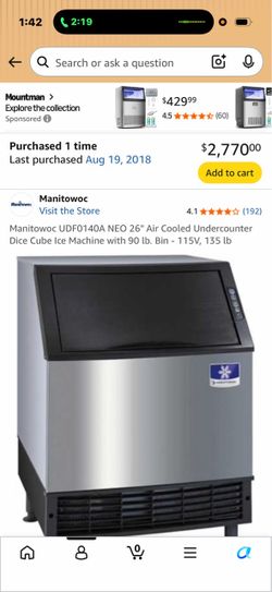 Manitowoc Commercial Ice Machine – 135 lb – Works