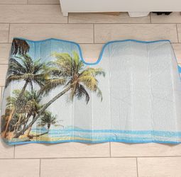 Car Windshield Sun Shade Tropical Palm Tree Beach Reflective Silver Back