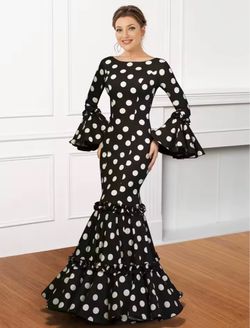 Black White Polka Dot Mermaid Maxi Dress