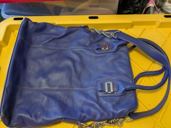 Blue Leather Tote Bag with Chain Detail