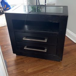Black Bedroom Nightstand with Glass Top & LED Accent