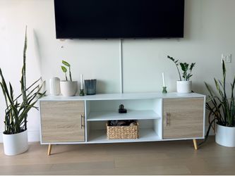 TV Stand White/Natural Wood