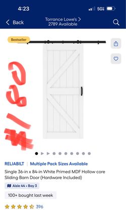 RELIABILT Multiple Pack Sizes Available Single 36-in x 84-in White Primed MDF Hollow core Sliding Barn Door (Hardware Included)