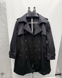 New York & Company Black Trench Coat Stylish Jacket Double Breasted XL 