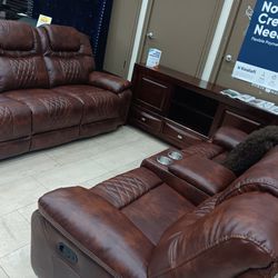 *Weekly Feature*---Santiago Charming Brown Leather Reclining Sofa/Loveseat Sets---Delivery And Easy Financing Available🤝