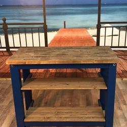 Kitchen Island Table - Hand Made Solid Wood Construction - Space For Seating