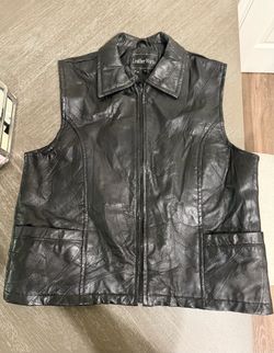 Leather Works Black Leather Zip-Up Vest, XL
