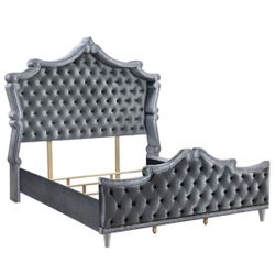 5 Piece Bedroom Set Grey Velvet Crystal Tuft Bed Frame Dresser Chest Mirror And Nightstand Queen $1,960 Eastern King $2,020 Brand New In Box FirmPrice