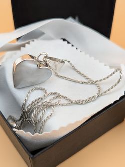 925 Sterling Silver White Avalon mother of pearl Heart Shape Pendant with 20" Twisted Rope Necklace