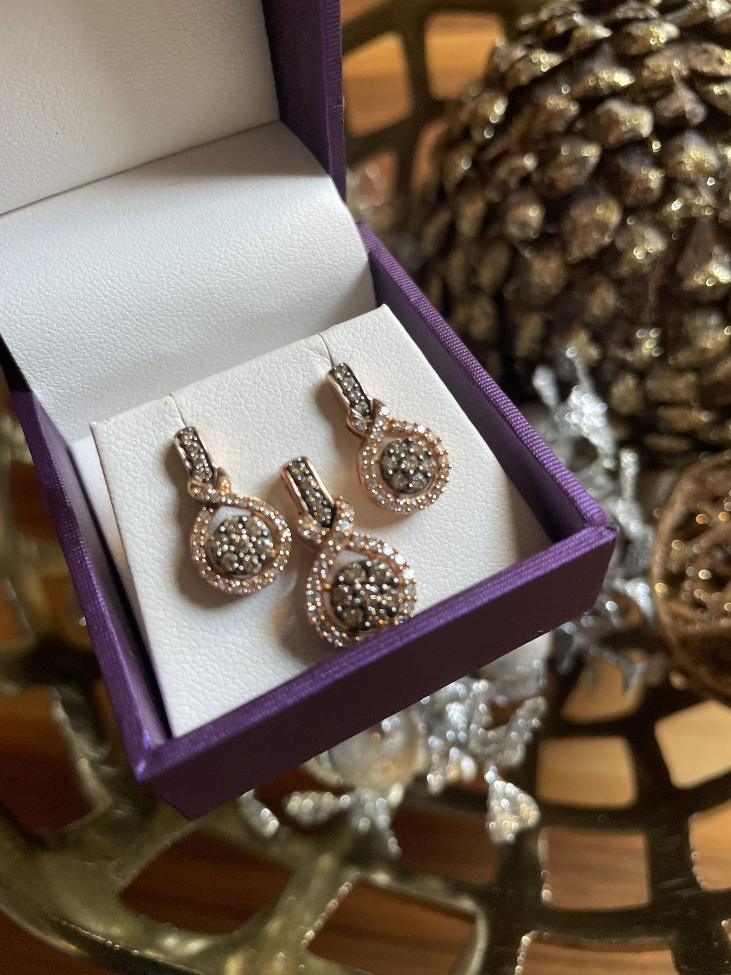 Rose Gold Diamond Earrings & Pendant