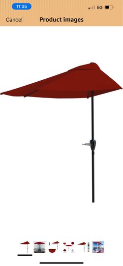 Red Half Patio 9ft Umbrella with Crank & base