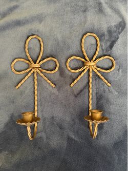 Vintage Gold Wall Candle Sconces – Twisted Metal Bow Design (Set of 2)