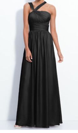 Monique Lhuillier Twisted Shoulder Satin Chiffon Bridesmaids Black Gown